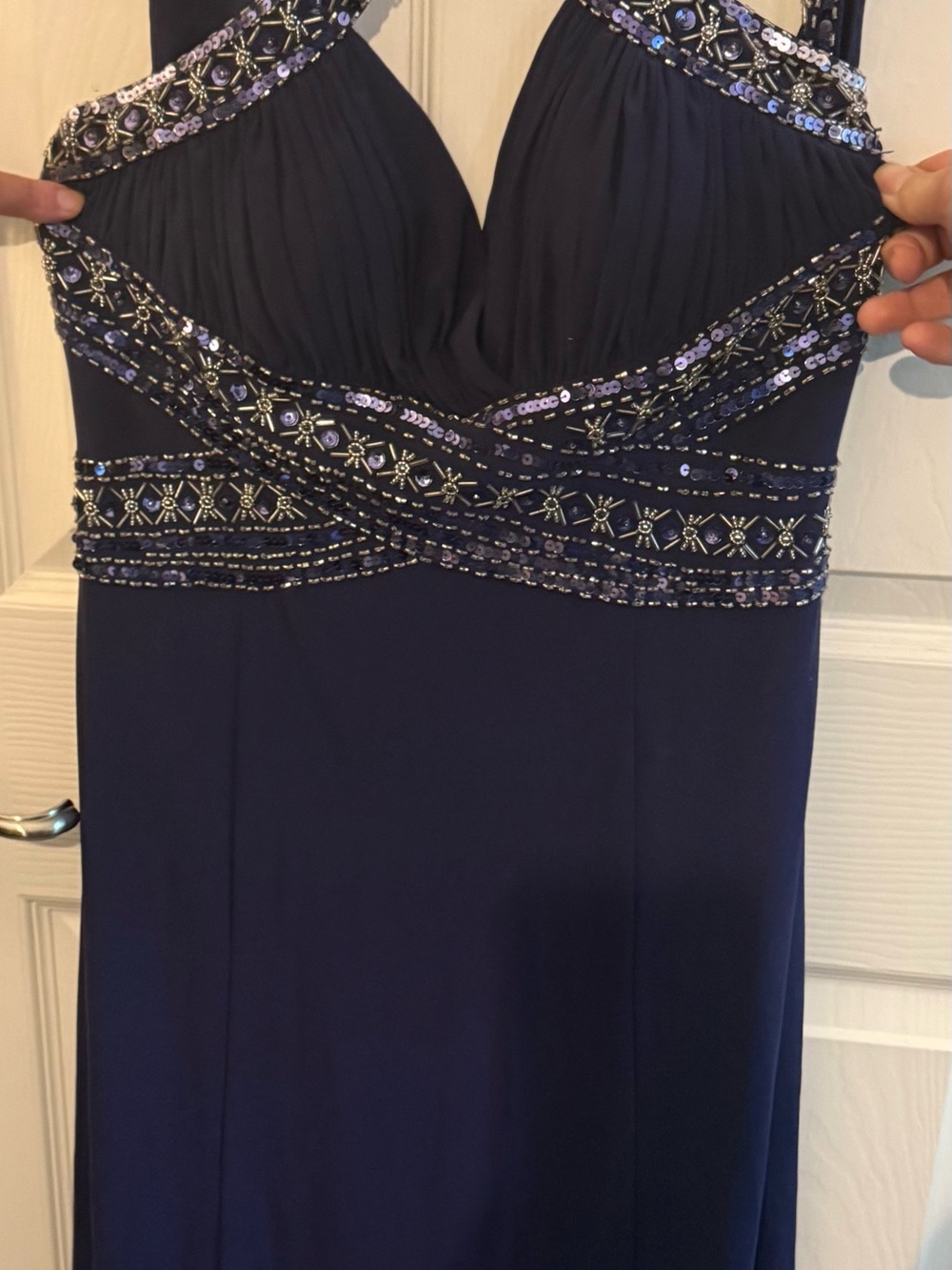 Night Way Collections Navy Beaded Prom Dress